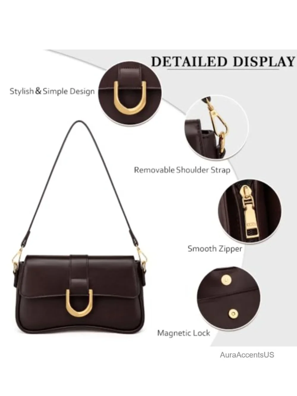 Faux Leather Hobo Shoulder Bag Small Handbag Retro Clutch Purse Vegan Leather